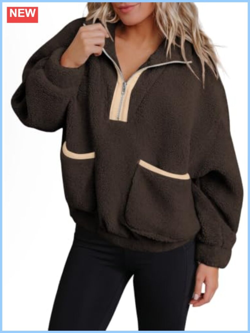 Fuzzy Fleece Half Zip Oversized Cropped Sweatshirt Pullover Women